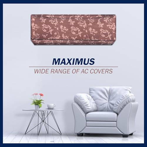 Image of Digital Print Split AC Cover Set for 1.5 Ton Indoor & Outdoor Units - Dustproof & Water Resistant Protection (Leaf Peach)