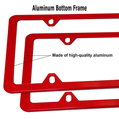 Youoy Red License Plate Frames- Aluminum Front Rear Car Tag Covers For Men Women, 2 Pack 4 Hole Thin Slim Holders With Mounting Hardware Kit- Stainless Steel Screws, Rattle Proof Pads #TOP1