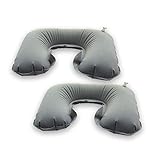 2 Pack U-Shaped Inflatable Travel Neck Pillow, Flocked Fabric Air Pillow ,Compact Travel Pillows for...