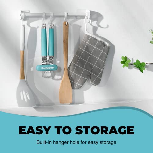 Kuchecraft Can Opener Manual, Heavy Duty Handheld Can Opener With Stainless Steel Sharp Blade, Hand Can Opener With Ergonomic Hand Grip And Larger Turning Knob, Built In Bottle Opener(Blue) #TOP4