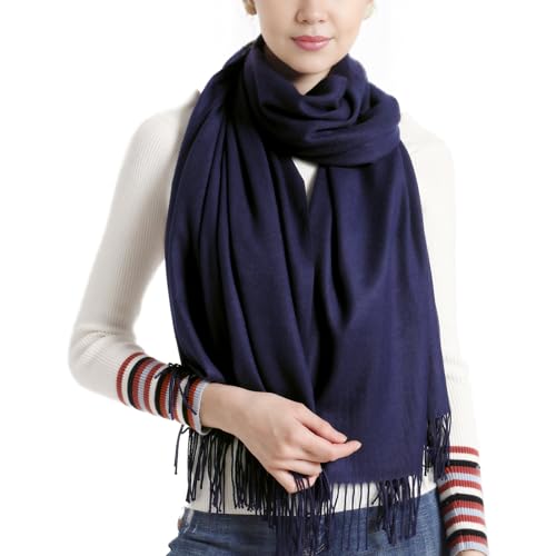 vimate Marineblaue Pashmina Schals, dunkelblaue Frauen Pashminas Tücher und Wickel für Kleider (DE-Navy Blue)