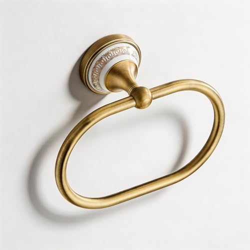 Hand Towel Holder NEWRAIN Antique Brass Towel Ring Vintage Ellipse Wall Mounted Towel Rack Heavy Duty Retro Towel Hanger for Bathroom RV
