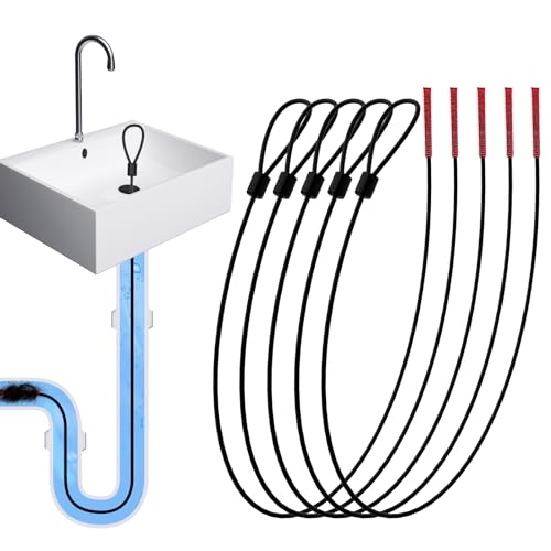 Drainsoon 30 Inch Drain Snake Drain Clog Remover (5 Pack), Anti-Break Metal Sink Snake with Nylon Layer, Shower Snake Drain Hair Remover Tool for Shower Drain, Kitchen, Bathtub Sink Cleaning