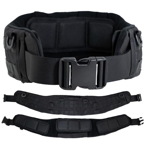 LZAQHMT Cinturón Táctico Acolchado MOLLE – Expandido Cinturón Multiusos para Patrulla con Acolchado Suave Y Extensión De Liberación Rápida, Equipo Protección Ligero para Caza Y Airsoft(BK)