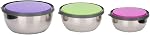 3Pcs Stainless Steel Mixing Bowls Colorful Silicone Bottom with Lids Nesting for Space Saving Storage Container Kitchen Tool Polished Mirror Finish