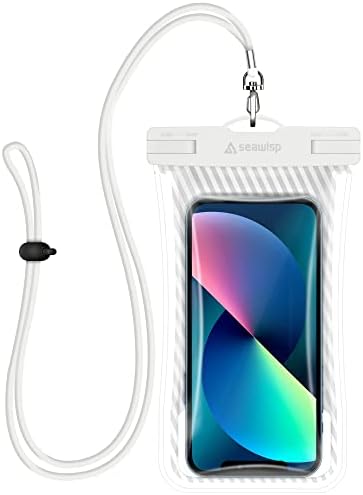 Seawisp Waterproof Phone Pouch [Floating Airbag Design] Universal IPX8 Cellphone Case Dry Bag with Lanyard for iPhone 14 13 12 11 Pro Mini Xs XR X 8 7 Plus Phones Up to 6.9'' for Beach Vacation, White