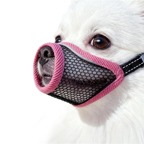 Dog Muzzle for Small Medium Dogs to Prevents Biting for Brachycephalic Dogs,Chihuahua Shih Tuz,Short Snout Friendly,Soft Breathable Lightweight Mesh,Open Front for Grooming Vet Visits (Cherry Red, XS)