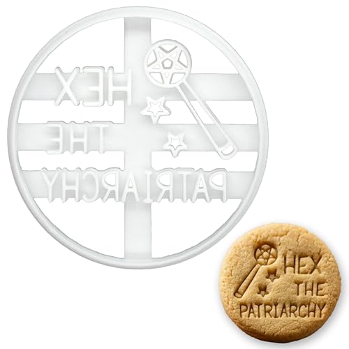 BAKERLOGY Hex the Patriarchy Cookie Cutter â€“ Witch Wand and Feminist Biscuit Embosser, Bold Fondant Stamp for Magical Baking, Pagan Rituals, and Empowerment Crafts
