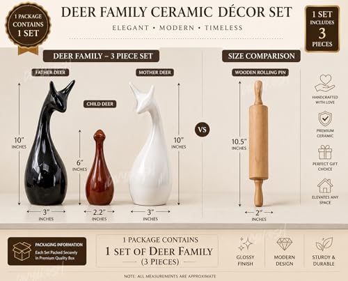 Image of Divyakosh Handmade Home Decoration Item, Ceramic Deer Family, Showpiece (Set of 3) for Living Room Decor, Gift Item, Modern Animal Figurine, Showcase Office Table Decor Housewarming
