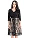 GRAPENT Women's Plus Size 3/4 Sleeve Surplice Sequin Mesh A Line Skater Dress Champagne Black 14W