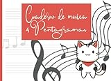  Cuaderno de música 4 pentagramas: Cuaderno de pentagramas para niños - 60 páginas con pentagramas - 4 Pentagramas por página / Pentagrama grande - ... para niños - (Cuaderno de Animal de Gato)