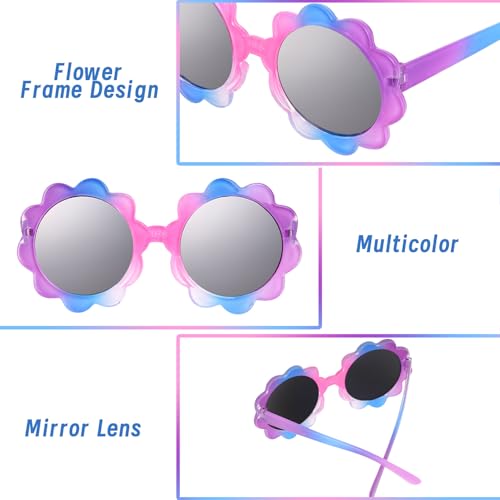 3 Pairs Kids Round Flower Sunglasses Girls Boys Cute Colorful Flower Glasses UV Protection Eyewear Outside Beach Sunglasses for Halloween Costume Accessories3
