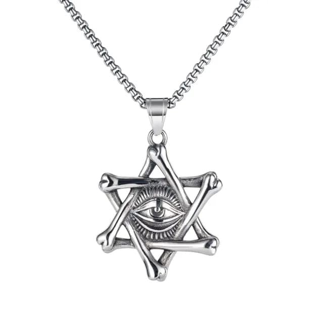 Evil Eye Pendant Necklace Vintage Punk Rock Amulet Jewelry Necklace For Men Silver Alloy Locket