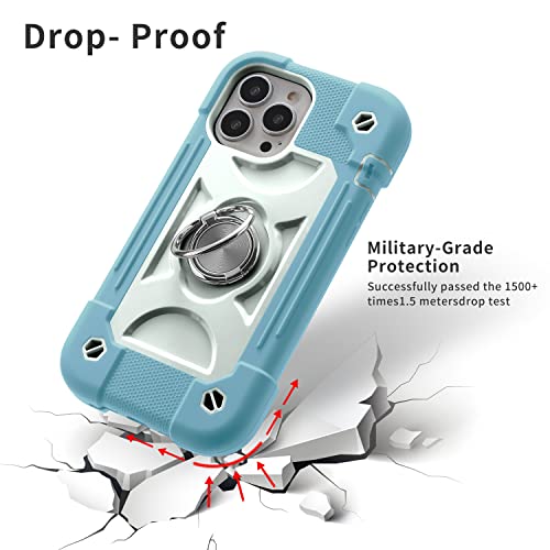 Image of MARKILL Compatible with iPhone with Built-in 360Rotating Ring Stand, Military Grade Drop Protection Full Body Rugged Heavy Duty Case Durable Cover (Ice Blue, iPhone 13 Pro Max 6.7 inch)