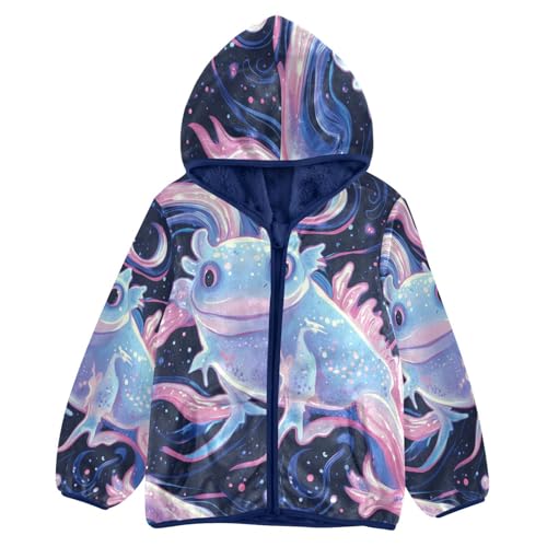 Starry Axolotl Dreamy Swirls Toddler Fleece Jacket Girl Boys Hooded Fleece Jacket Coat Warm Outwear Zip-up 3-10T