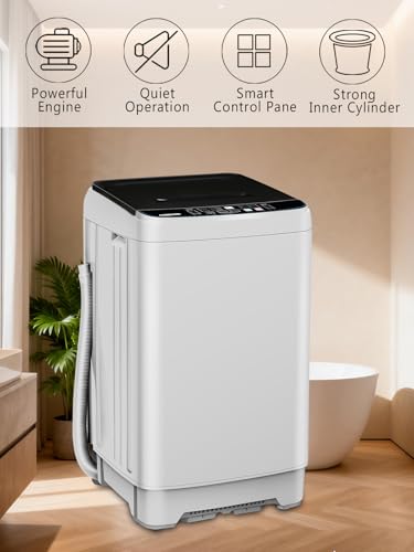 Image of KRIB BLING Full-Automatic Washing Machine with Drain Pump, 17.7 lbs Washer, 10 Wash Program & 8 Water Level, Ideal for Apartment, Dorm, RV, White