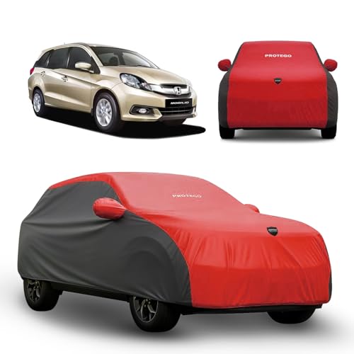 Image of PROTEGO Prime Series India's 1st Anti-Tear Car Cover for Honda Mobilio | Heavy-Duty, Custom Fit, All Weather Protection | 100% Waterproof, Windproof & Hail Resistant | 2-Year Warranty | Red + Black