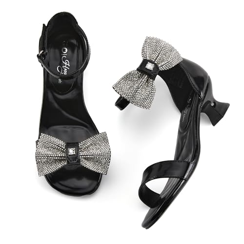 PATPAT Girls Kitten Heels Dress Sandals Happy Heels for Girls Open Toe Ankle Strap Pumps Removable Bow Rhinestone Flower Wedding Church Party Shoes for Little Big Kid angle 6