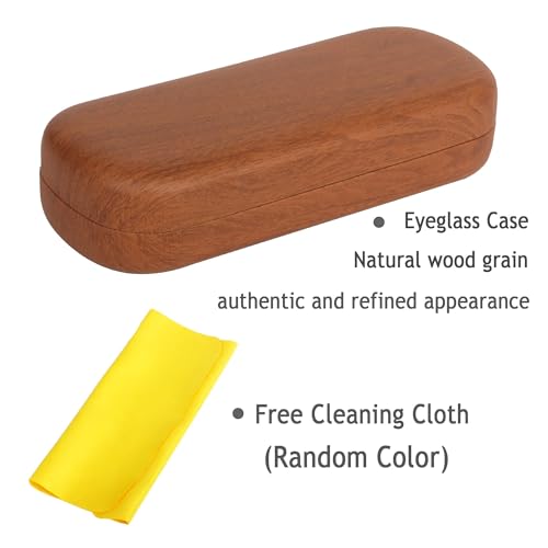 Image of Hard Shell Glasses Case, Portable Wood Grain Sunglasses Case, Large Eyeglass Cases Concise With Cleaning Cloth for Women Men