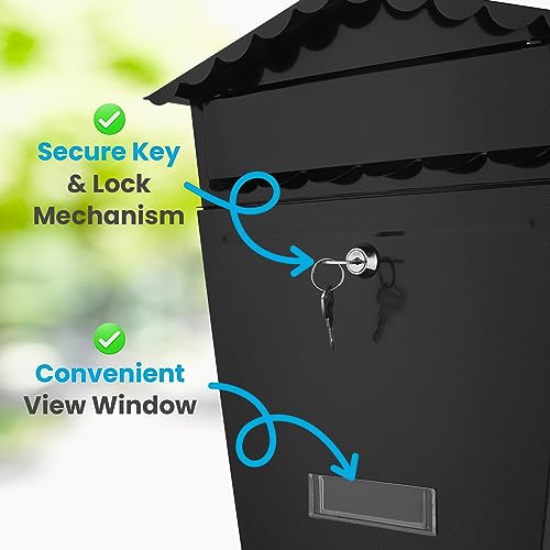 Serenelife SLMAB02 Indoor & Outdoor Wall Mount Locking Mailbox | Secure Key & Lock Mechanism | Weather Resistant & Durable | Easy Access Metal Flap | Includes 2 Keys & Mounting Hardware thumb #4