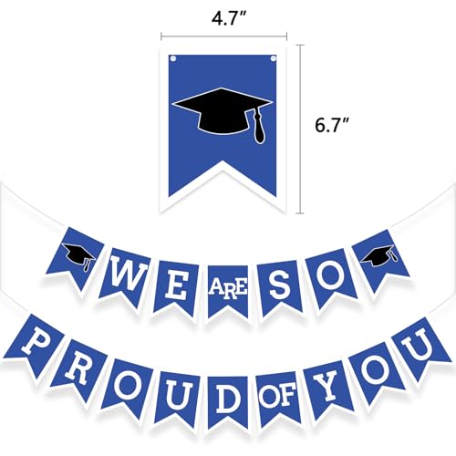 Image of Blue We Are So Proud Of You Banner Congrats Grad Cap Bunting Flag Grad Party Decoration Idea