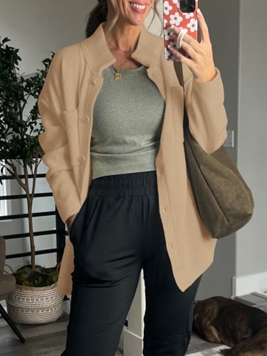 Image of Saodimallsu Womens Collared Cardigans Button Down Fall Sweater Jackets Oversized Casual Long Sleeve Knit Shirts