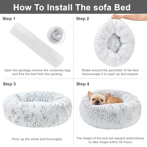 Image of Dog Calming Beds for Small Medium Large Dogs - Round Donut Washable Puppy Dog Bed, Anti-Slip Faux Fur Fluffy Donut Cuddle Anxiety Cat Pet Bed (36 inch Rose)