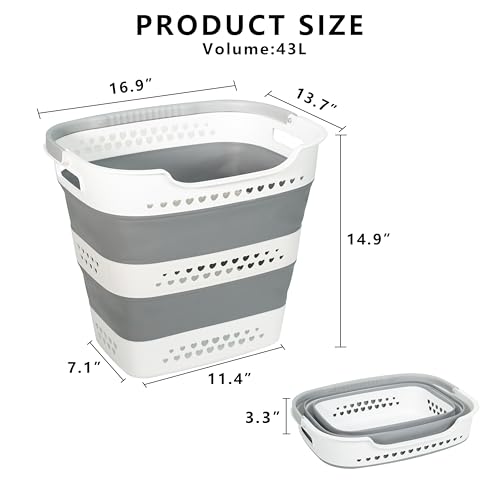 Large Collapsible Laundry Baskets for Dirty Clothes, Plastic Laundry Hamper for Dorm Bedroom Blankets, 43L Foldable Clothes Hamper for Laundry, Space Saving Pop-Up Storage Container/Organizer - Image 3
