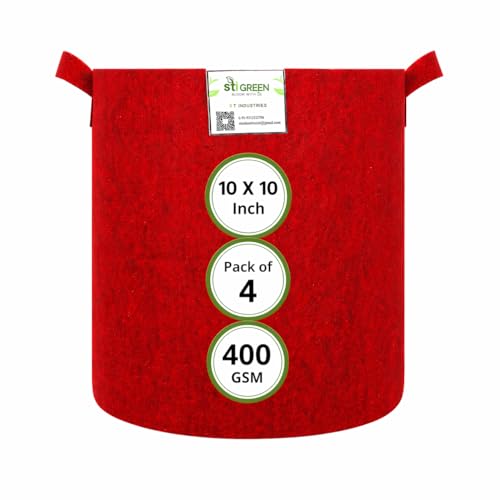 Image of Geo Fabric Grow Bags for Plants 10X10 Inch (Pack of 4) | 400 GSM Heavy Duty UV-Protected Round Maroon Colour Plant Bags for Terrace and Vegetable Gardening | Strong & Reusable|