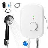 Mini chauffe eau instantané 5500 W 230 V pour douche, étanche IPX4, chauffe eau électrique sous table avec affichage de la température LED, 30 à 52 °C, pour salle de bain et cuisine (blanc)
