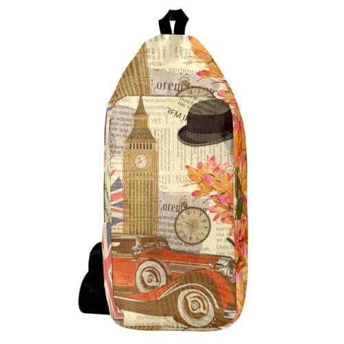 Sac à dos vintage London pour homme femme petit format carte postale voyage