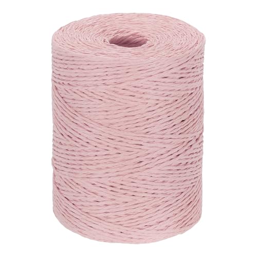 Image of PATIKIL Natural Cotton Raffia Yarn 328 Yard, Crochet Raffia Paper Ribbon for DIY Sun Hat Beach Bag Crochet Yarn Wrapping Knitting, Light Pink