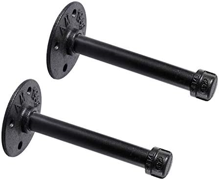 1/2" Industrial Black Iron Pipe Shelf Brackets, Rustic Wall Mounted DIY Shelving Brackets Hanging Custom Pipe Brackets for Floating Shelves (2, 6")