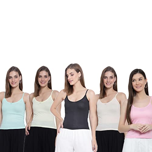 Image of Sky Heights Women Pure Cotton Short Length Camisole /Spaghetti Combo (Pack of 5)