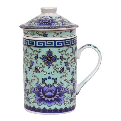 Keramik Teetasse mit Deckel + Sieb für Losen Tee mit Asiatischem...