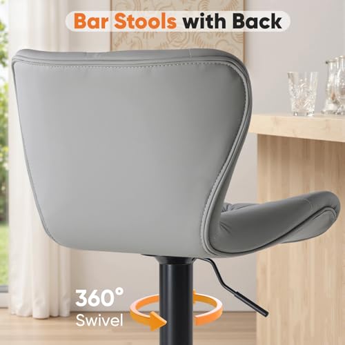 Image of Sweetcrispy Bar Stools Set of 2, Faux Leather Swivel Adjustable Bar Chairs