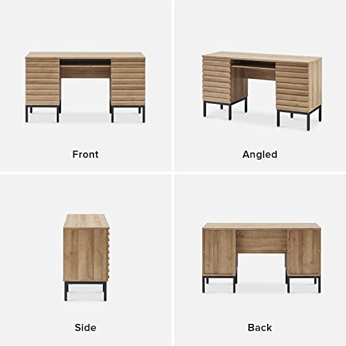 Mopio Norwin Executive Desk, Modern Industrial Farmhouse Solid Wood Desks For Home Office, With Sturdy Metal Legs, Fluted Panel Dual Cabinet Soft Close Door, Storage Shelves, & Leveler #TOP6
