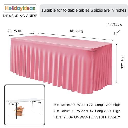 Image of HolidayIdeas 2 Pack Spandex Table Skirts for 4 ft Folding Table, Stretch Rectangle Tablecloth for Wedding, Banquets, Parties, Pink, 24x48