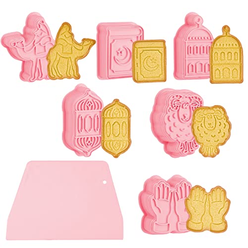 6Pcs Eid Mubarak Cookie Cutters Set,3D Ramadan Islamic Muslim Cookie Stamp Biscuit Cutters,Diy Biscuit Press Stamp Molds,Biscuit Embossing Fondant Baking Tool,Camel,Lantern,Islamic Star,Star,Hand #TOP3
