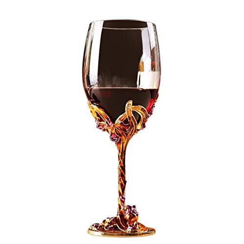 XuanMax 3D Flores de Iris Copas de Vino Tinto Tazas de Esmalte de Vidrio Cáliz de Cristal Hecho a Mano sin Plomo Copa Regalo para Pareja Regalo de Cumpleaños - Oro