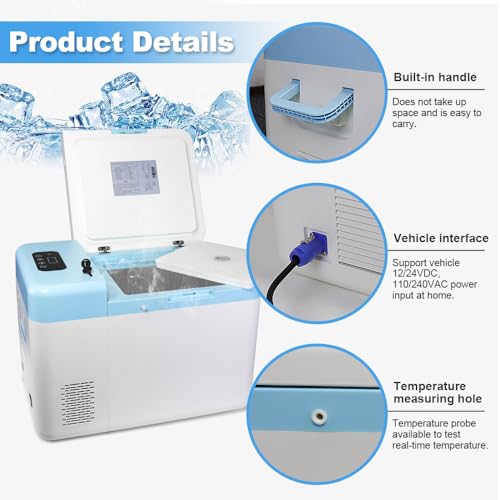 22L Ultra-Low Temperature Freezer Protable -86℃/-112 °F Lab Cryogenic Freezer Samples Flash Freezer for Laboratory Samples Storage,12V DC~240V AC Compatible, Adjustable Voltage (White)
