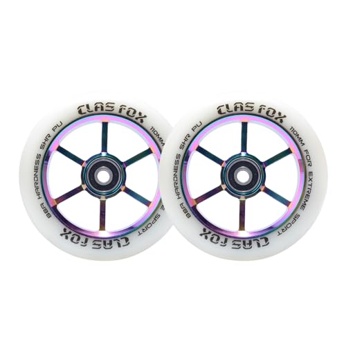 CLAS FOX 110mm One Pair Pro Stunt Scooter Wheels with ABEC-9 Bearings CNC Metal Core (2pcs) (White
