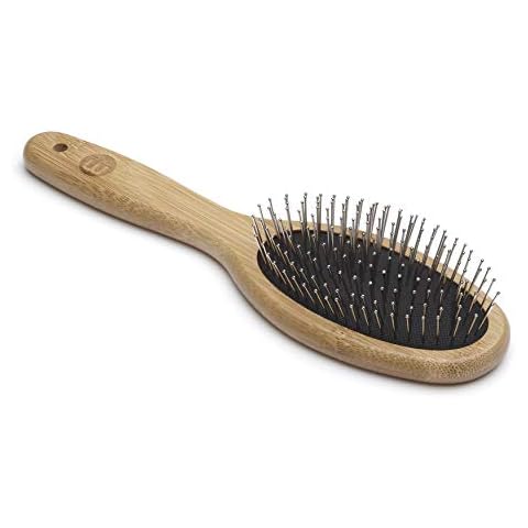 Mikki Bamboo Ball Pin Brush, for Grooming Dog, Cat, Puppy with Medium to Thick Hair Coats, Handmade from Natural Sustainable Bamboo, Small,Brown Cover