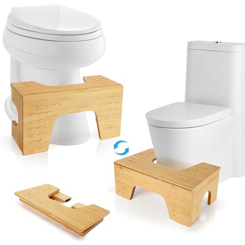 Thalomely Adjustable Bamboo Toilet Stool 7-9" with Non-Slip