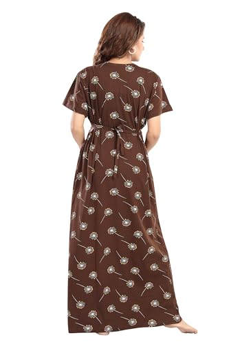 Image of Fabme Women's Full Length Printed Pre and Post Pregnancy Pure Cotton Nursing Nightdress Nighty