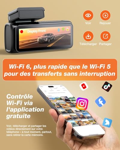 iZEEKER 4K Dashcam Voiture Avant Arrière, Wi-Fi 6 Intégré, Carte SD 32G Offerte, Caméra Dual 4K+1080P, Écran IPS 2,99", Contrôle APP, Vision Nuit, G Capteur, Enregistrement en Boucle, Mode Parking 24H – vue 4