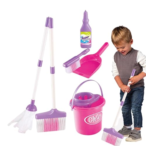 Juguete De Limpieza, Escoba Y Kit De Limpieza para Niños Pequeños, Juego De Escoba Y Recogedor para Niños | Juego De Limpieza De Juguetes Que Incluye Escoba, Fregona, Cepillo,