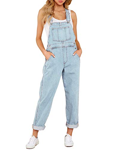 Luyeess Women's Classic Denim Bib Overalls Pocket Jeans Pants Jumpsuits Light Blue Size Small