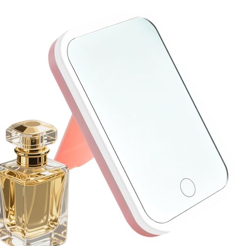Miroir de courtoisie avec lumières, miroir de bureau pliable et portable avec contrôle tactile avec 3 modes de couleur, rechargeable pour salle de bain, chambre à coucher et dortoir