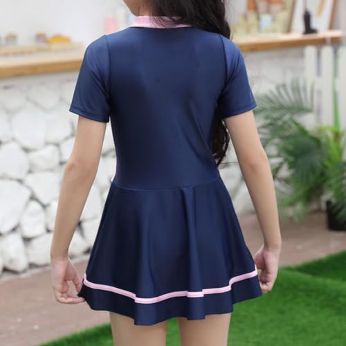 IDOPIP Girls Short Sleeve Swimsuit Summer One Piece Swim Dress with Boyshorts Beach Rash Guard Bathing Suit Swimming Suit4